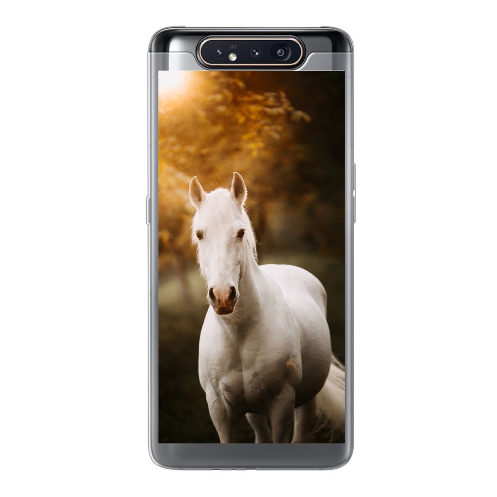 MuchoWow Handyhülle Schutzhülle Hülle für Samsung Galaxy A80 Pferd - Licht - Sonne Silikon Softcase Handy Hülle - Schutzdeckel