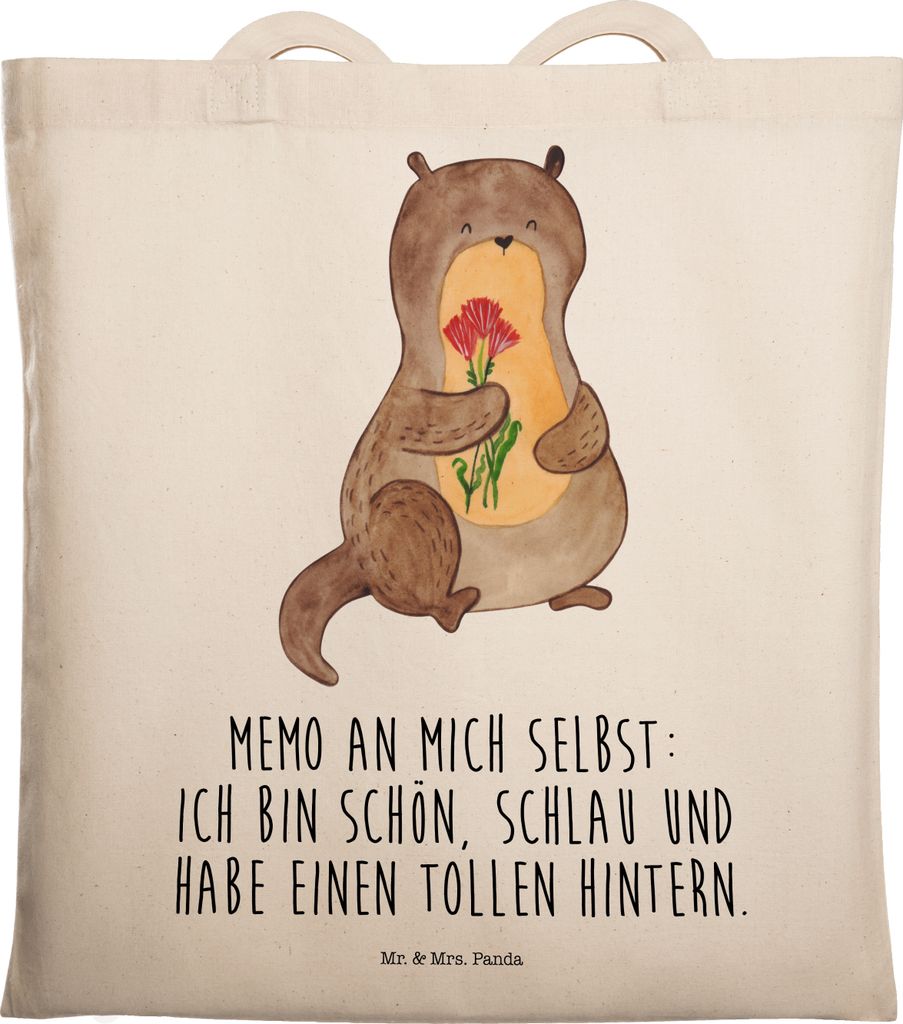 Mr. & Mrs. Panda Tote Bag Otter Blumenstrauß - Transparent - Geschenk, Positiv, Achtsamkeit, Süß, Selbstliebe, Jutebeutel, Laptoptasche, Shoppin...