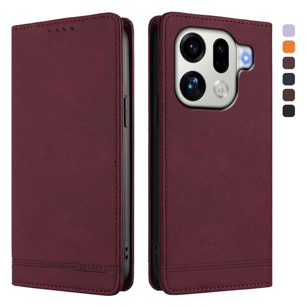 Hülle für Oppo Find X9 Pro, Retro Kunstleder Ständer Klapphülle mit Kartenfächer und Magnetische Rot