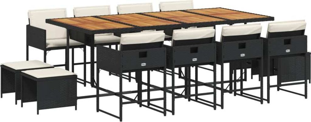 13-tlg. Garten-Essgruppe mit Kissen Schwarz Poly Rattan