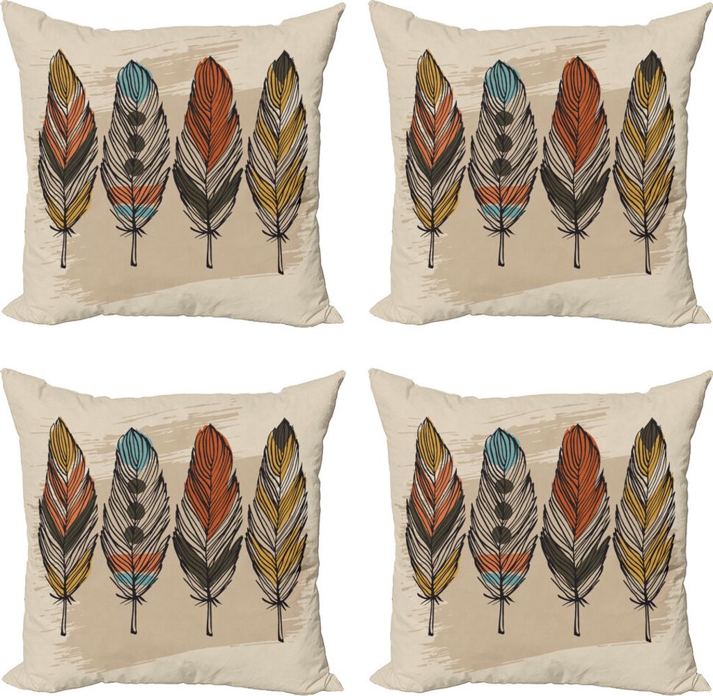 ABAKUHAUS Feder Kissenbezug Set (4 Stück), Hand Drawn Quills Mutter, Moderner Doppelseitiger Digitaldruck, 45 cm x 45 cm, beige Multicolor