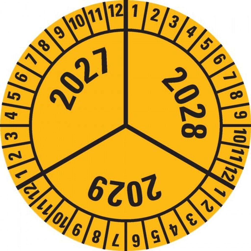 Dreifke Prüfplakette 2027-2029, gelb, Dokumentenfolie, selbstklebend, Ø 40mm...