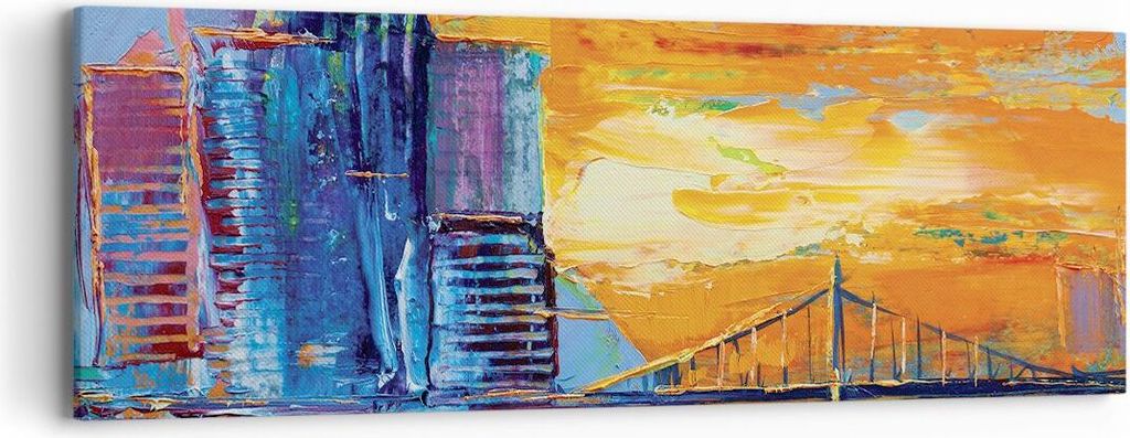 Bild auf Leinwand - Leinwandbild - Einteilig - Stadt Brücke pastos - 90x30cm - Wand Bild - Wanddeko - Wandbilder - Leinwanddruck - Bilder - Wandde...