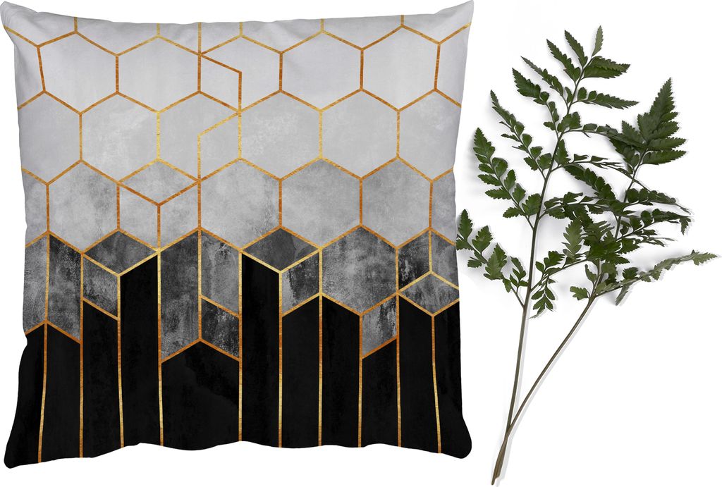MuchoWow Zierkissen Sofakissen Wohnzimmer Dekokissen 60x60 cm Gold - Sechseck - Chic - Muster - Luxus - Sitzfläche - Foto Polster