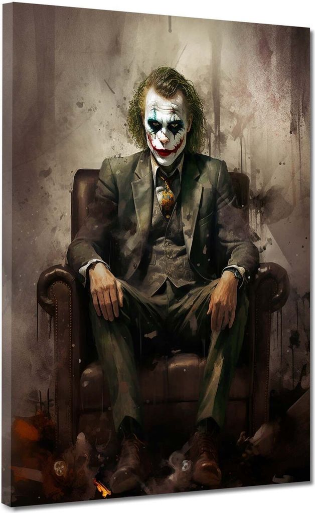 Joker im Anzug sitzend Pop Art Leinwandbild Wandbild Deko XL Kunst: 120x160x4cm