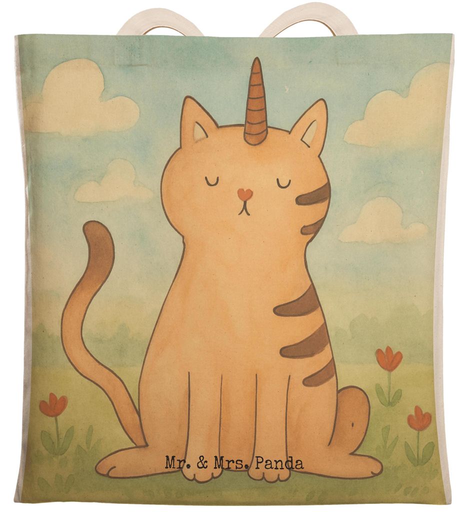 Mr. & Mrs. Panda Tote Bag Einhorn Katze Design - Weiß - Geschenk, Unicorn, Regenbogen, Mieze, shopping, Beutel, Tasche, Stoffbeutel, Tragetasche, ...