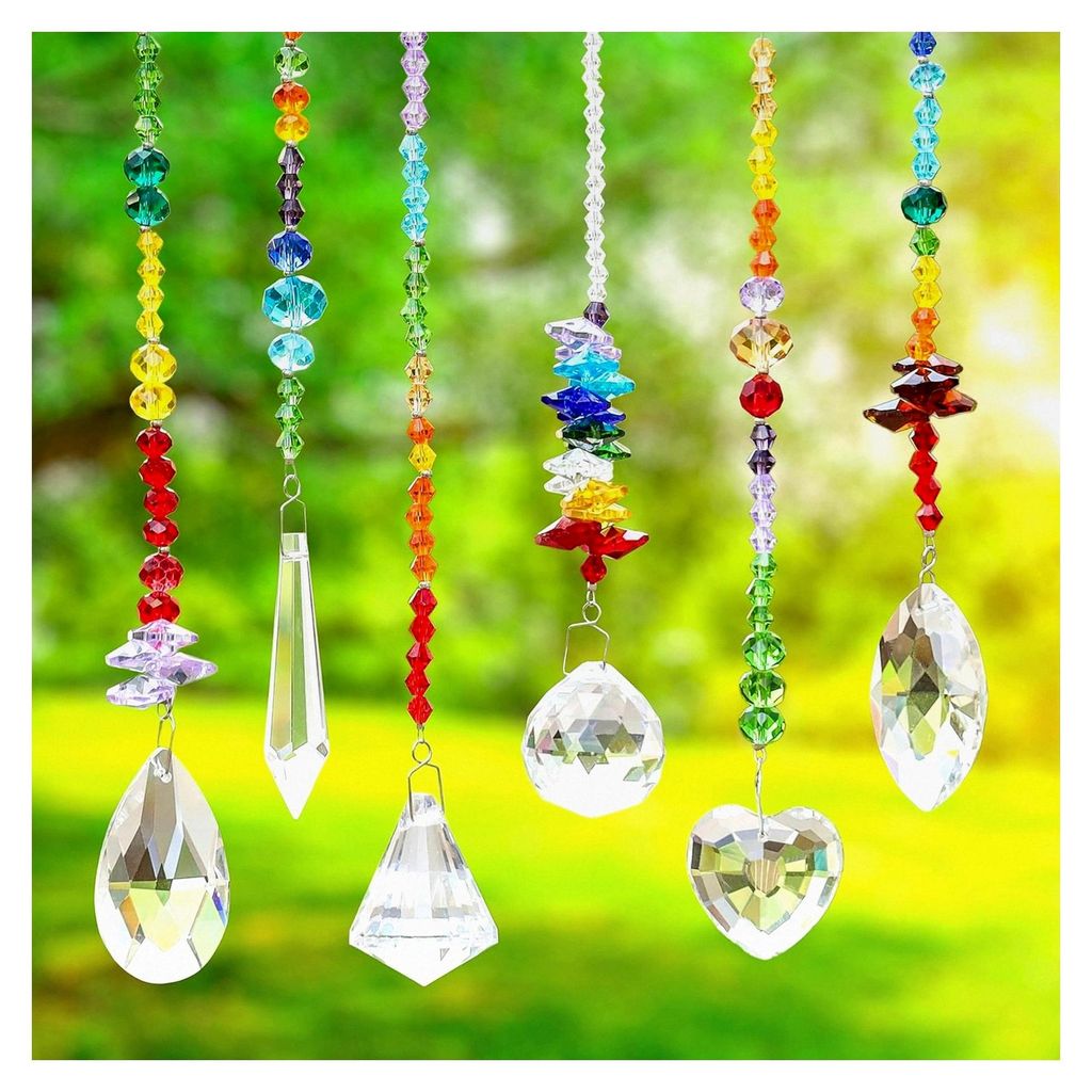 6er Set Hängende Sonnenfänger aus Kristall - 18-22 cm Feng Shui Deko - Regenbogen Glas Sonnenfänger für Fenster, Chakra Deko zum Aufhängen fü...