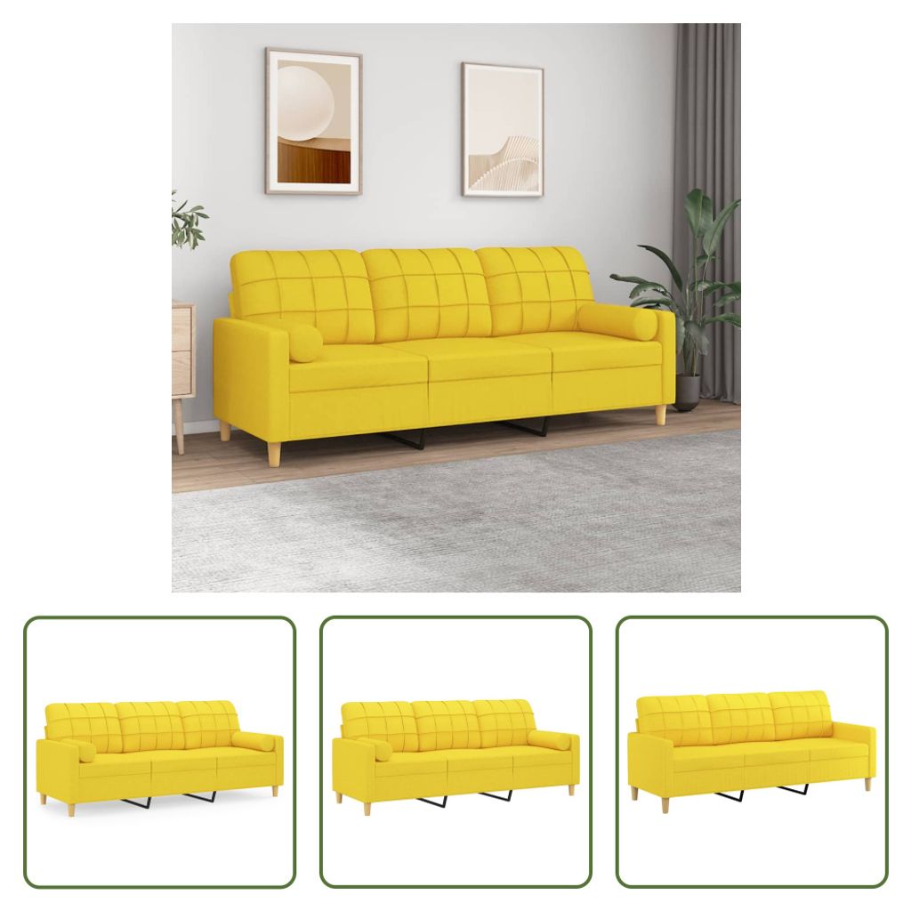 The Living Store 3-Sitzer-Sofa mit Zierkissen Hellgelb 180 cm Stoff