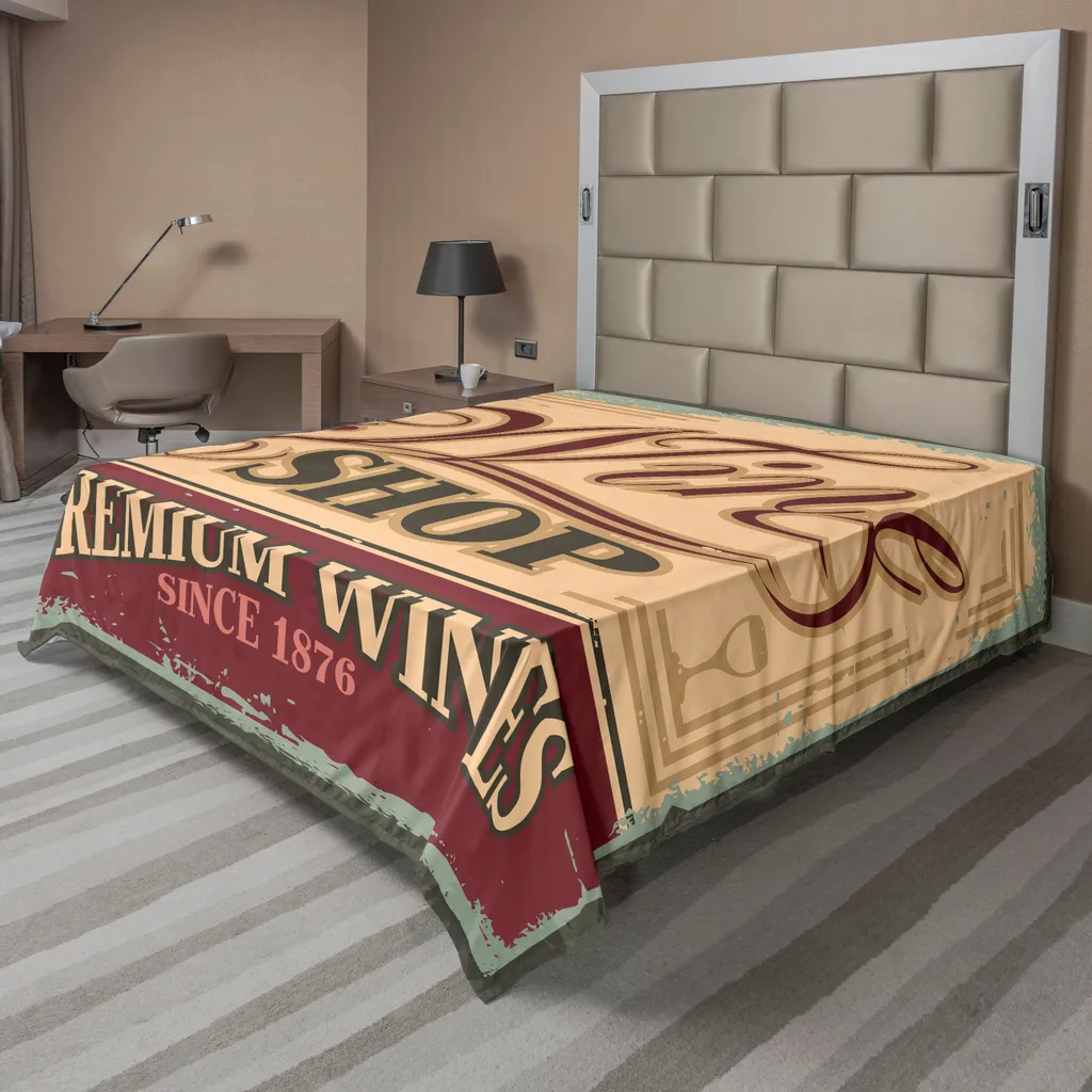 ABAKUHAUS Lenzuolo vintage, stile pop art arrugginito, per negozio di vini, stampa bohemien, morbido e confortevole, per un letto decorativo, 1 pezzo, 244 cm x 205 cm, rosso aranciato.