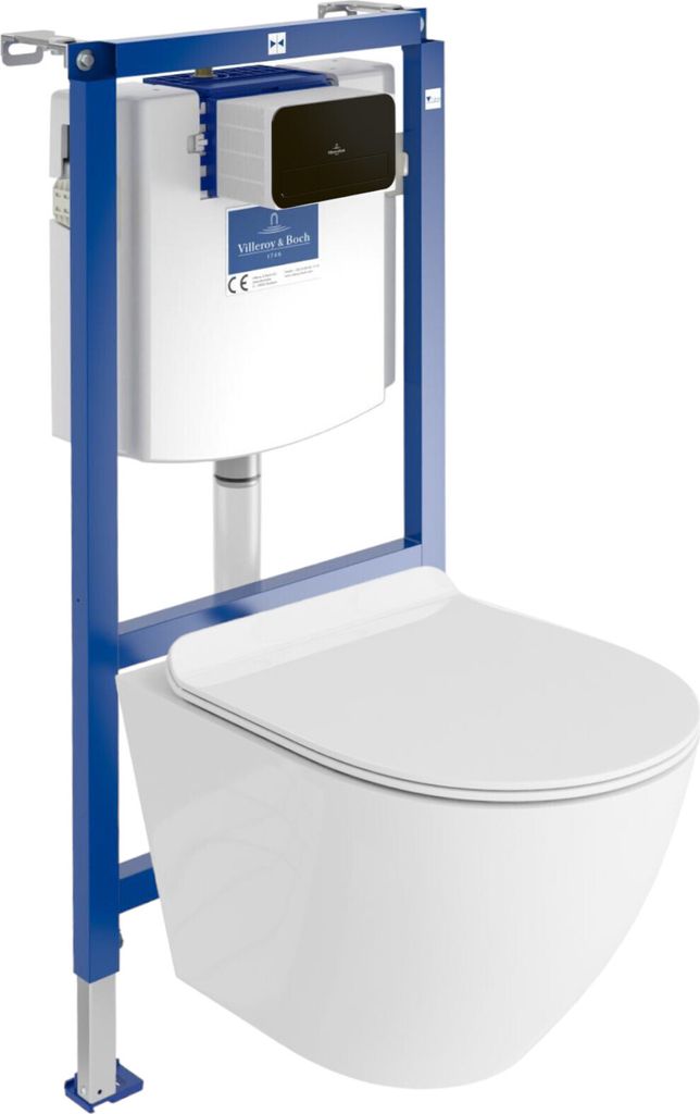 DOMINO Villeroy&Boch ViConnect H112 Vorwandelement Unterputz WC mit Bedienplatte + Wand Hänge Tiefspül WC Sofi Slim Weiß Spülrandlos | WC Kompl...