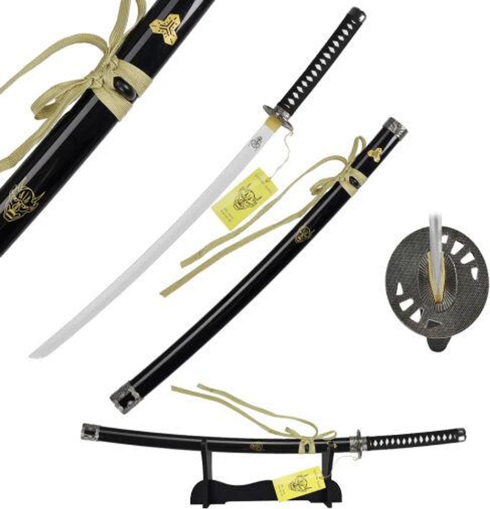Deko Katana Samurai Schwert aus Holz 103 cm mit Scheide & Ständer – Bambus Dekorationsschwert inspiriert von „Der letzte Samurai“ – Handge...