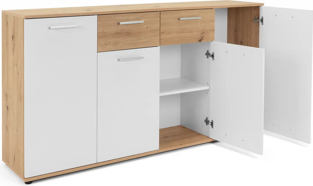 Buffet bas Jacklin Chêne Artisan Blanc - Meuble de Rangement 160 cm - 3