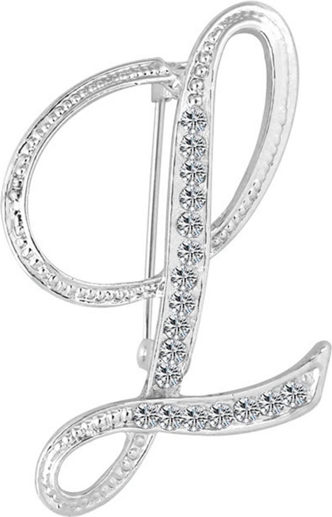 1 Stück Mode Uni Strass Englisch Buchstaben Alphabet AZ Brosche Pin Ornament-Silber L