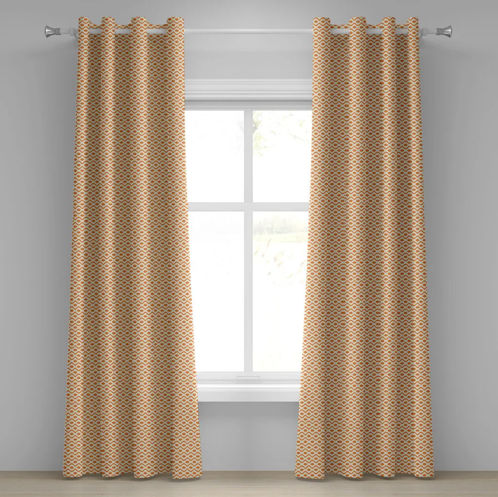 ABAKUHAUS Tenda con occhielli retrò, motivo a onde arancioni continue con punti ellittici, design vintage simmetrico e sinuoso, tende decorative a 2 pannelli, 280 cm x 175 cm, arancione crema