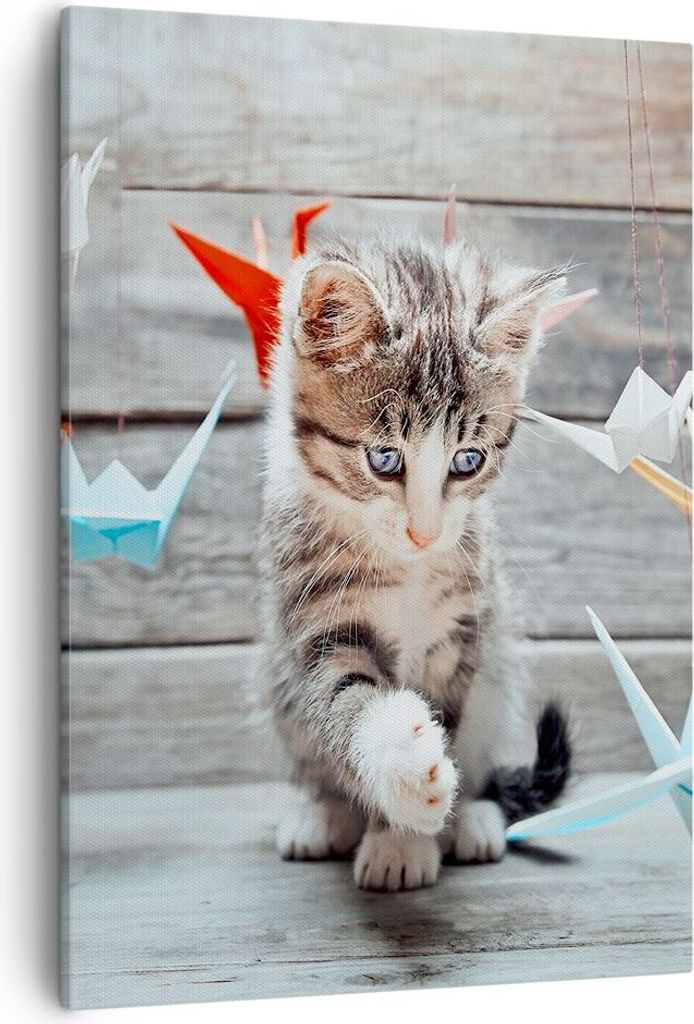 Bild auf Leinwand - Leinwandbild - Einteilig - Katze spaß origami - 50x70cm - Wand Bild - Wanddeko - Wandbilder - Leinwanddruck - Wanddekoration -...