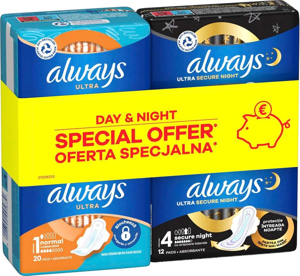Serviettes Hygiéniques Always Ultra : Pack Mixte Nuit et Normal 32 pcs