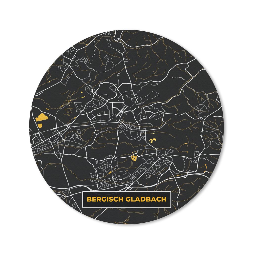 MuchoWow Mauspad Mousepad Bergisch Gladbach - Gold - Karte - Stadtplan - Deutschland 20x20 cm - Mousepads - Maus Mat - Pad - Mausunterlage - Schr...