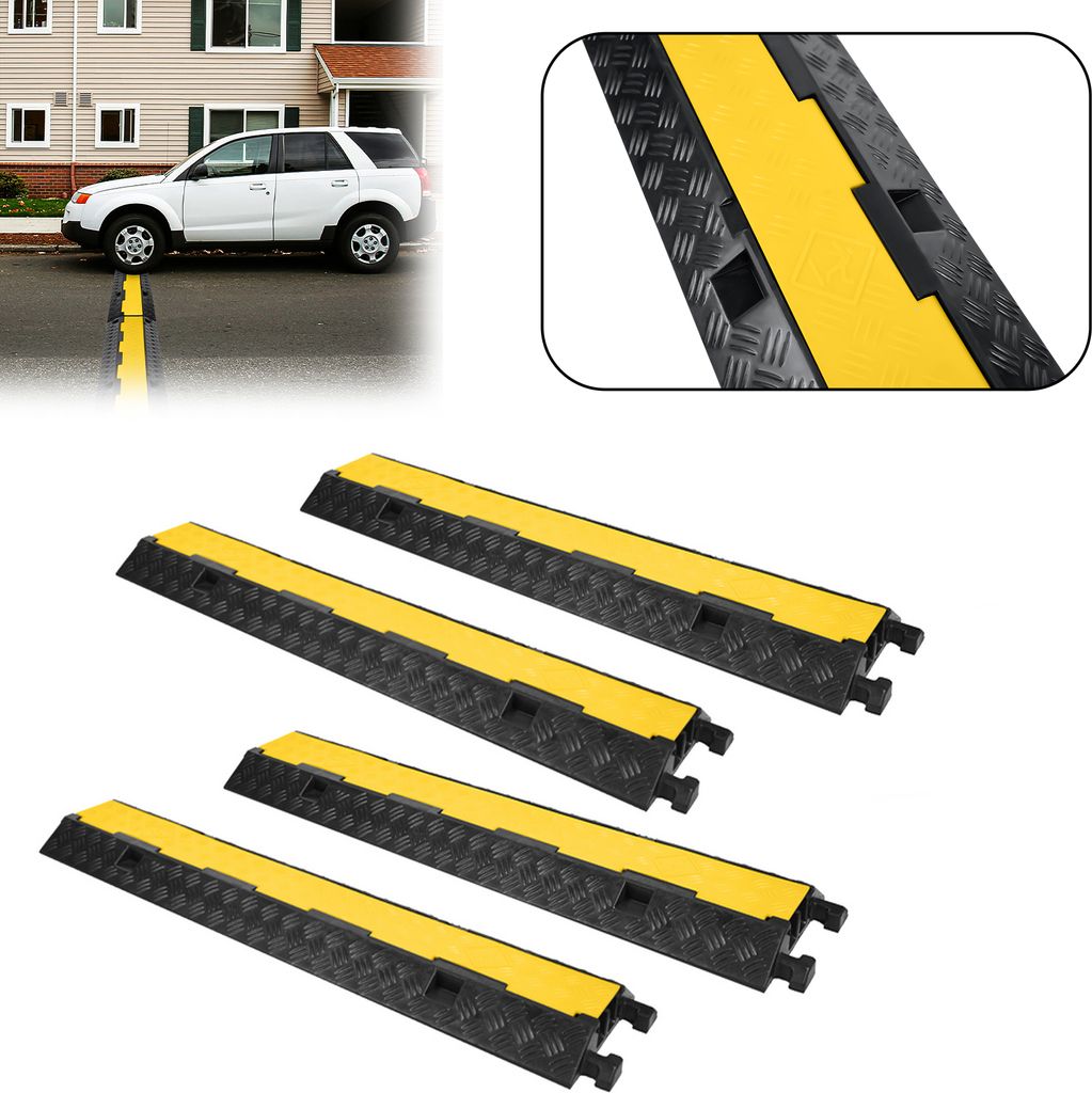 LARS360 4 Stück Gummi Kabelschutz Rampe Protector Kabelabdeckung Kabelkanal Brücke Rampe für Kabel -Schwarz-Gelb, 100 * 24 * 5 cm