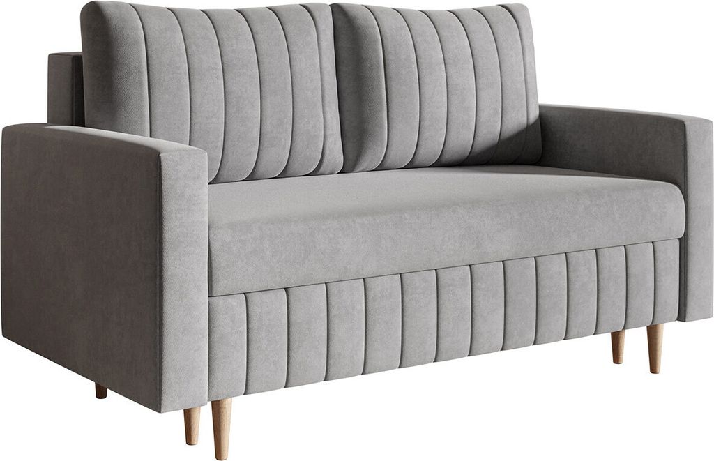 Sofa mit Schlaffunktion Scandi - Schlafsofa mit Bettkasten, Farben zur Auswahl, Holzfüße (Grau - Jasmine 90)