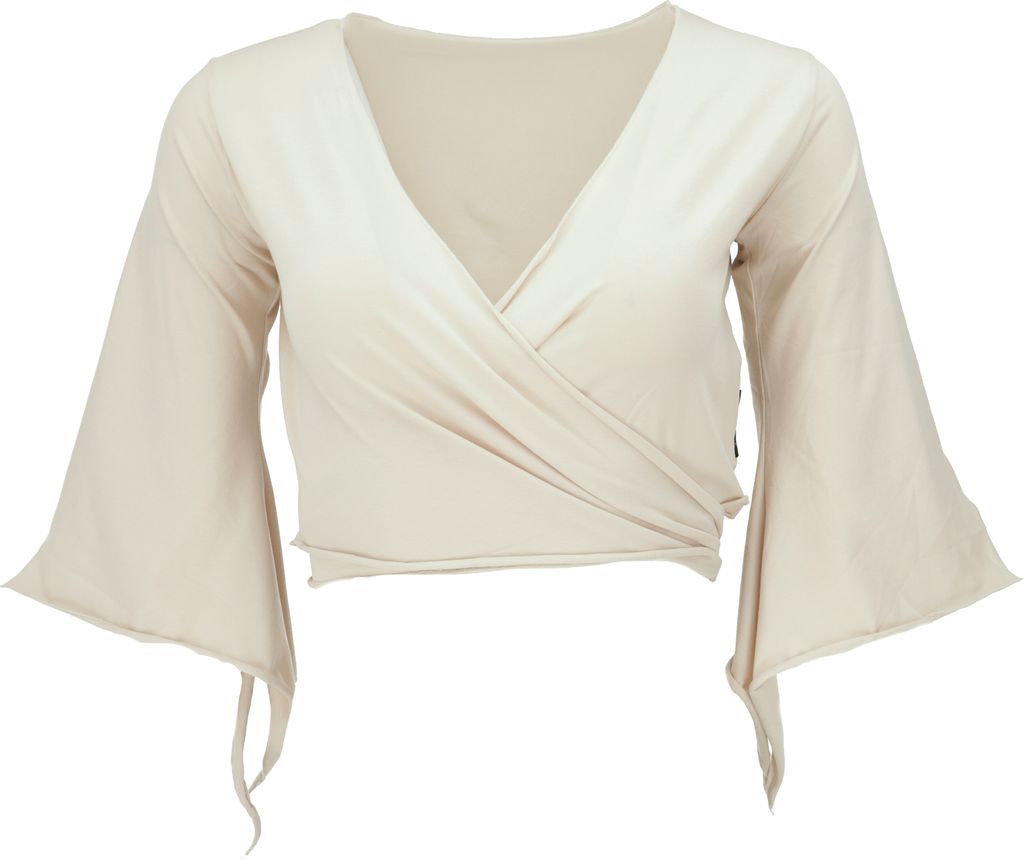 Elfen Top aus Baumwolle, Top Goa-chic, Yoga Wickeltop - Sand, Damen, Weiß, Elasthan,Baumwolle(Bio), Größe: M