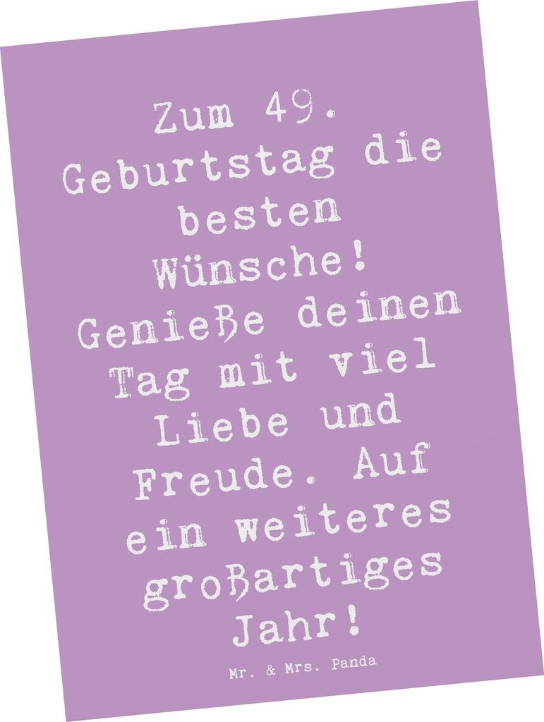 Mr. & Mrs. Panda Postkarte Spruch 49. Geburtstag Wünsche - Lavendeltraum - Geschenk, Lebensjahre, Liebe, kunstkarte, Geburtstagsgeschenk, handgefe...
