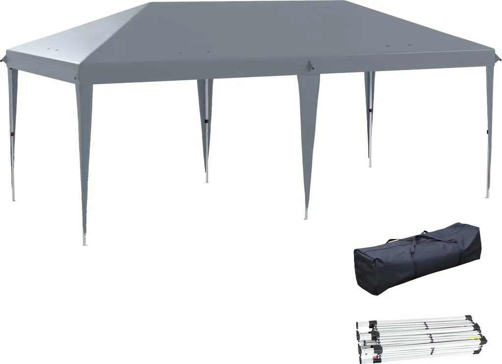 Tonnelle 6x3m Barnum de Jardin Pop-Up Pliant Acier Époxy Gris Clair