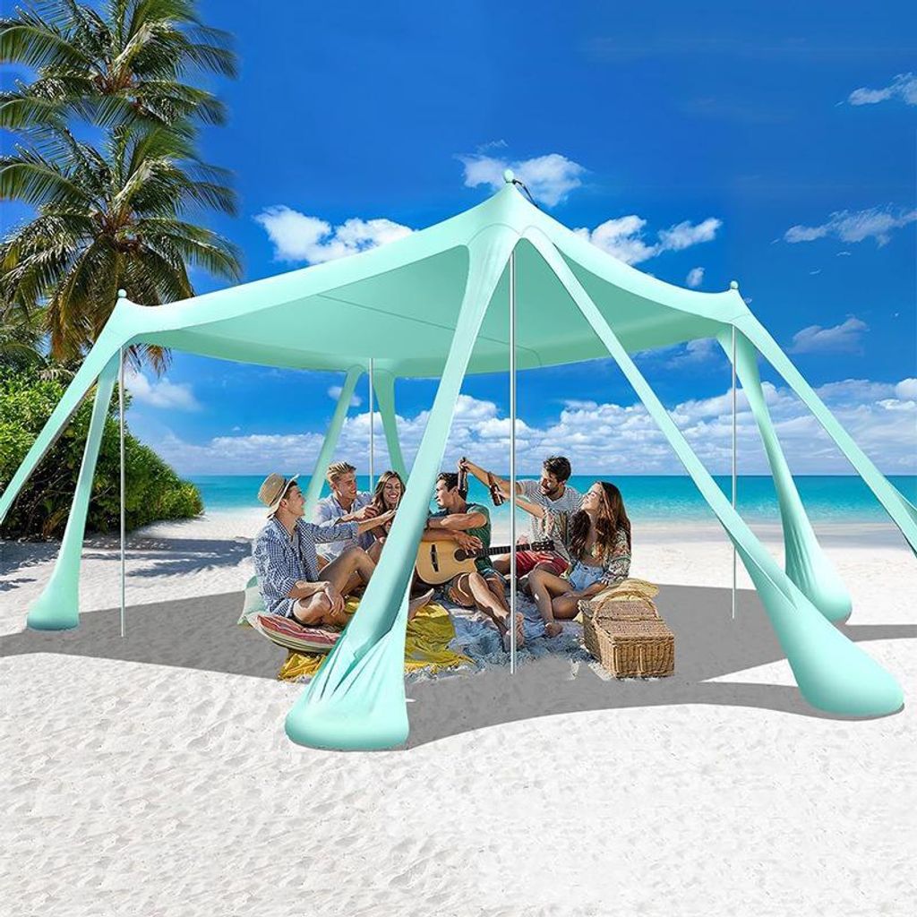 ZELURXX Strandzelt, UPF50+ Sonnenschutz, DIY Markise, verstellbare Aluminiumstangen, tragbares Campingzelt, windfest, Hellblau