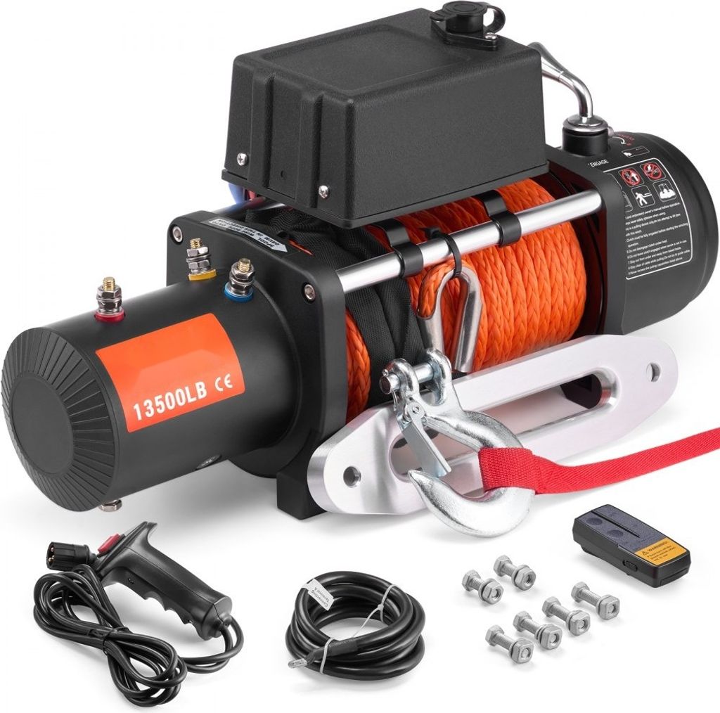 Elektro-Seilwinde 12V - 6123 kg - Motorwinde mit synthetischem Seil - Hochleistungs-Elektrowinde für Anhänger und Lkw - Zubehör für Camping und...