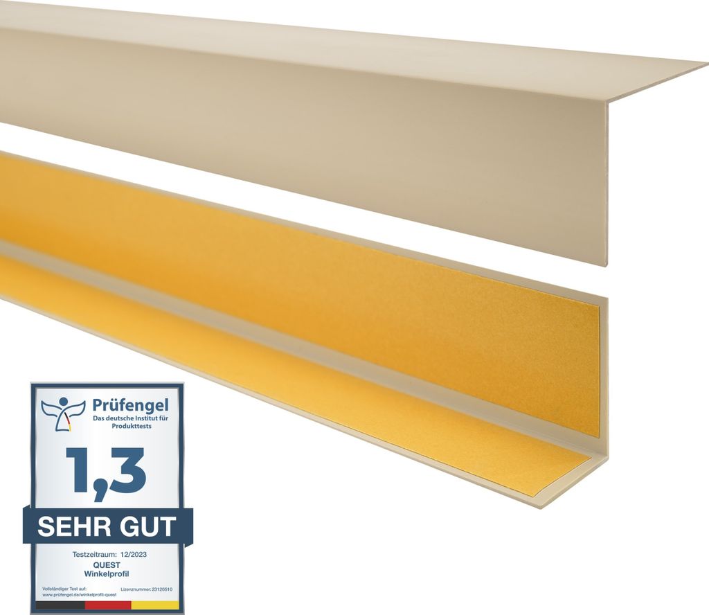 Winkelprofil Selbstklebend QUEST 40x40 mm, Kantenschutzprofil aus Hart-PVC, Dekorative Winkelleiste für Kanten und Ecken, L-Form, KTK, beige, 200 cm