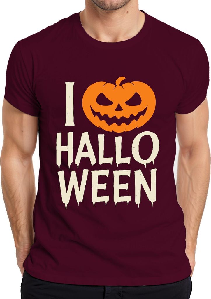 Ich liebe Halloween Kürbis Grusel Spukparty Kostüm Kinder Vintage Herren T-Shirt, Burgundy, L