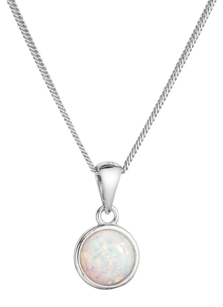 Pendentif opale blanche synthétique et sa chaîne en argent véritable
