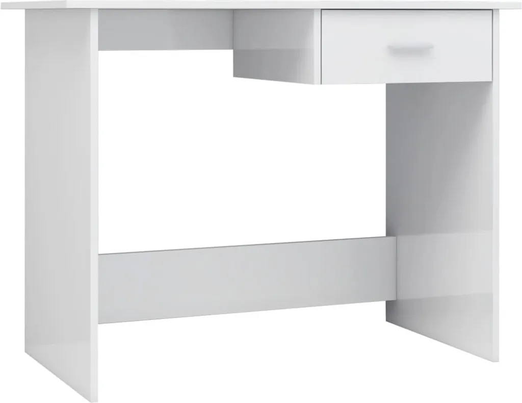 Petit Bureau Blanc Brillant 100x50 cm Idéal pour Télétravail et Études