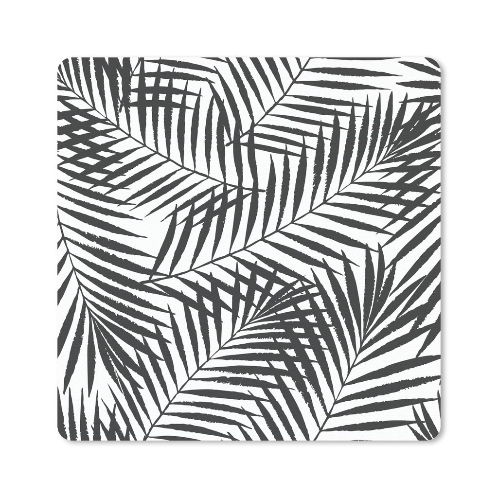 MuchoWow Mauspad Mousepad Palmenblätter - Schwarz - Weiß - Muster - Mädchen - Kinder - Jungen 30x30 cm - Mousepads - Maus Mat - Pad - Mausunte...