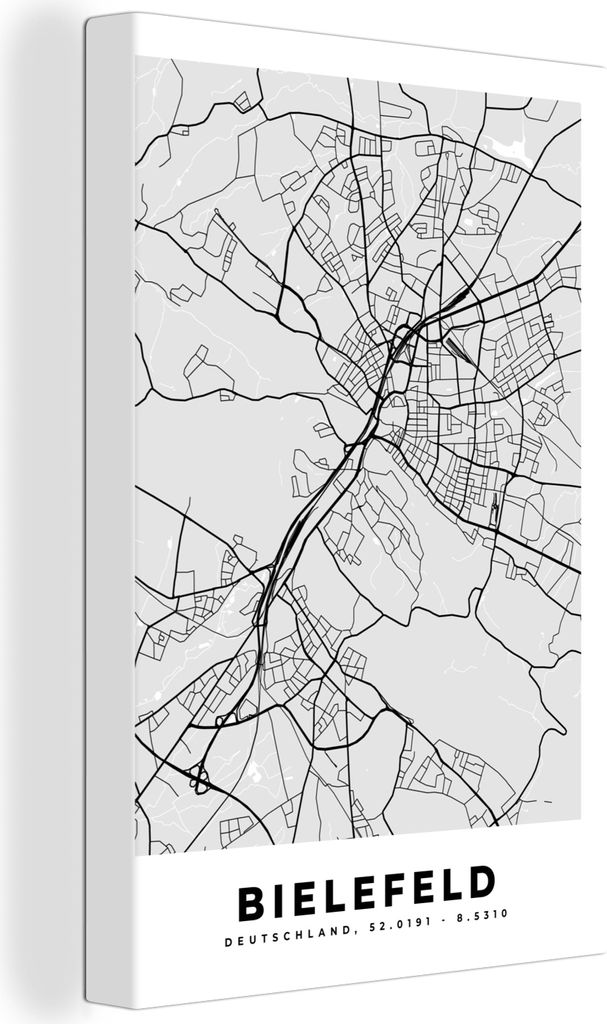 OneMillionCanvasses - Leinwandbilder - 90x140 cm, Deutschland - Karte - Bielefeld - Stadtplan, Wandbilder Kunstdruck Wanddekoration - Foto auf Le...