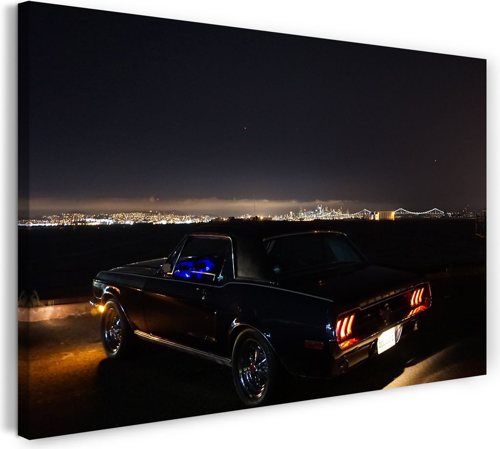 Leinwandbild (120x80cm): Amerikanischer Oldtimer Coupe Nachts, echter Holz-Keilrahmen inkl. Aufhänger, handgefertigt in Deutschland