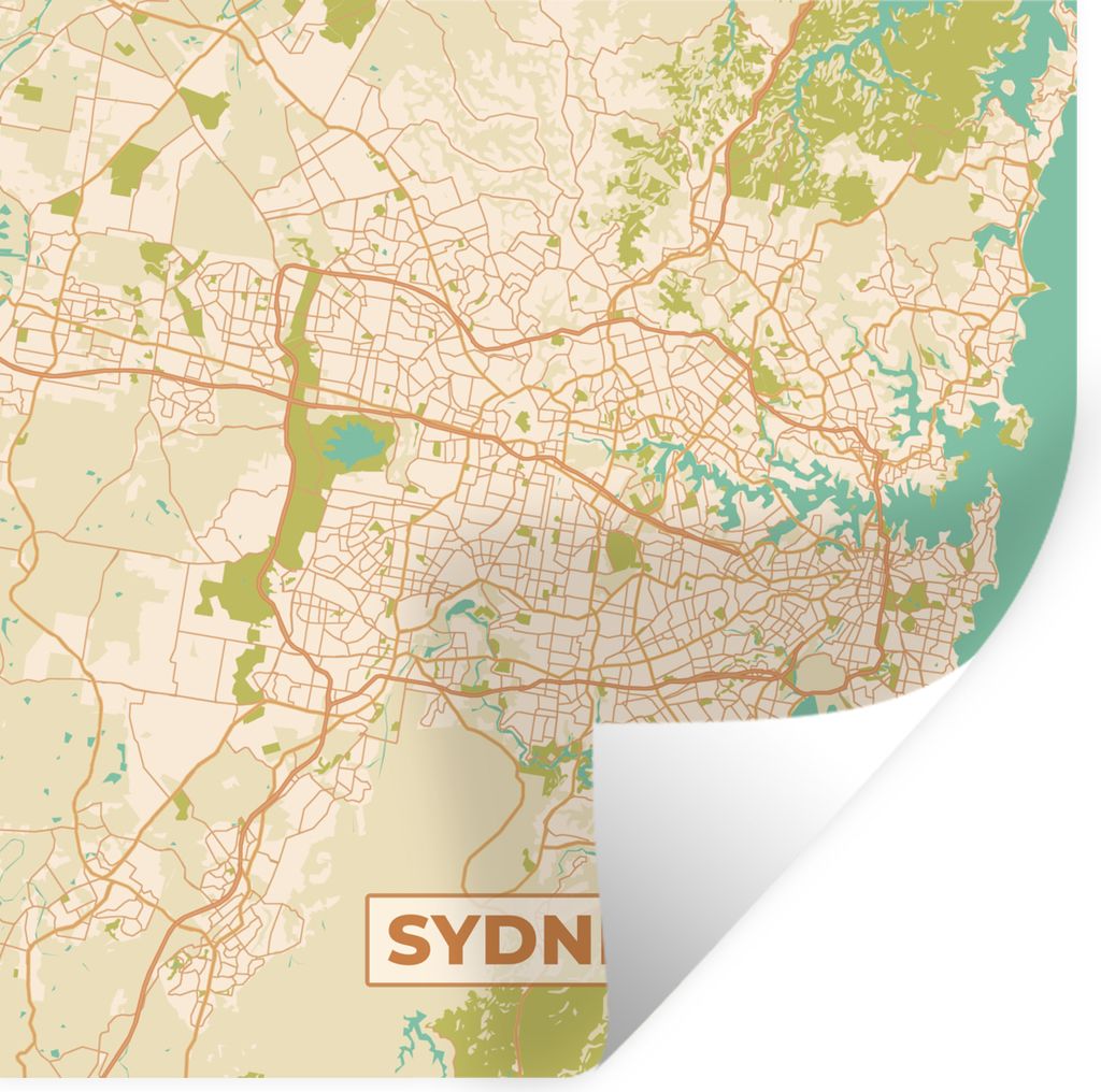 MuchoWow Wandtattoo Wandsticker Wandaufkleber Sydney - Vintage - Stadtplan - Karte 80x80 cm Selbstklebend und Repositionierbar - Wierderverwendba...