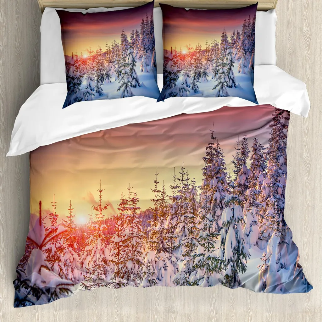 Housse de couette zen forêt enneigée 155x220 cm pour un sommeil serein