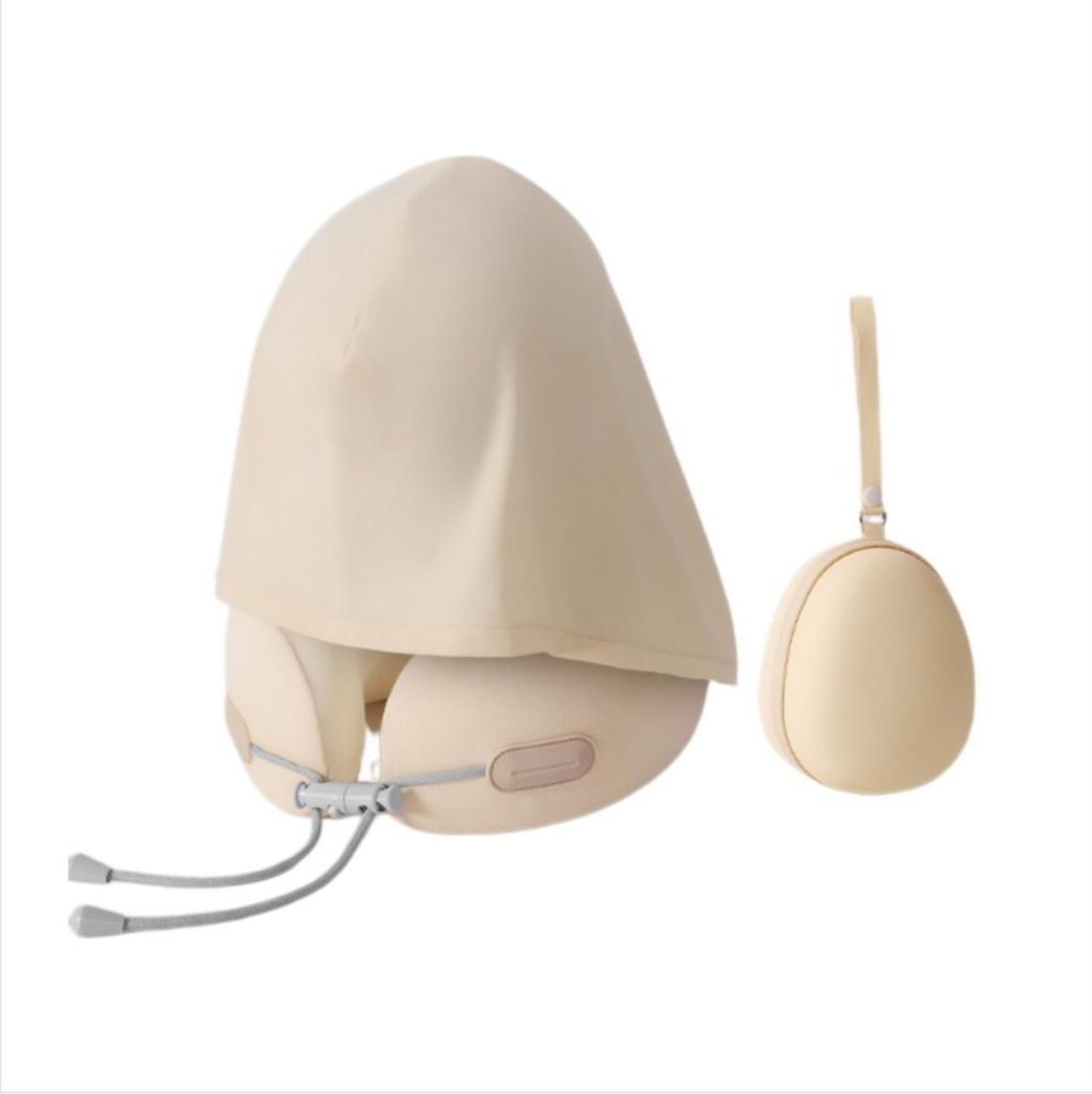 INF Hooded Memory Foam U-förmiges Reisekissen Polyester Kapuzenkissen mit Aufbewahrungstasche Beige