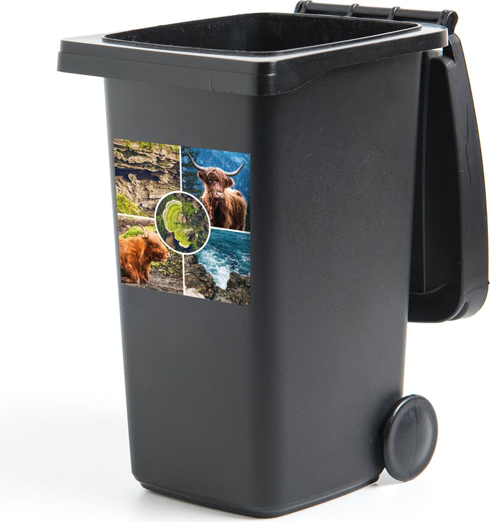 MuchoWow Mülltonnenaufkleber Schottische Highlander - Tiere - Natur 40x40 cm - Abfall-Aufkleber - Container - für Abfallcontainer