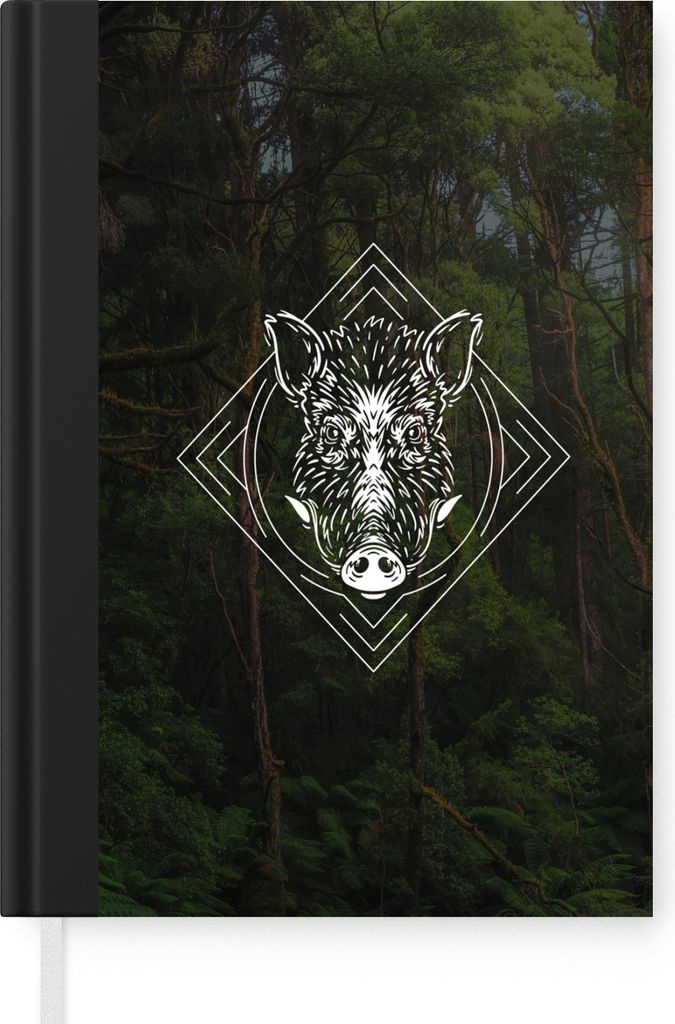 MuchoWow Notizbuch Tagebuch Haushaltsbuch Notebook A5 Wildschwein - Hörner - Wald - Tier - Notizblock - Notizheft - Notebook - Schreibblock - Pa...