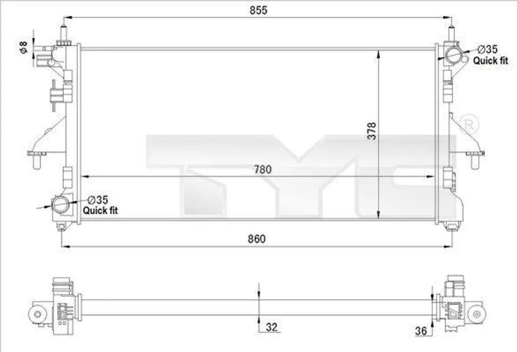 Radiateur moteur TYC 709-0028-R OE 3062308080 pour Fiat Ducato