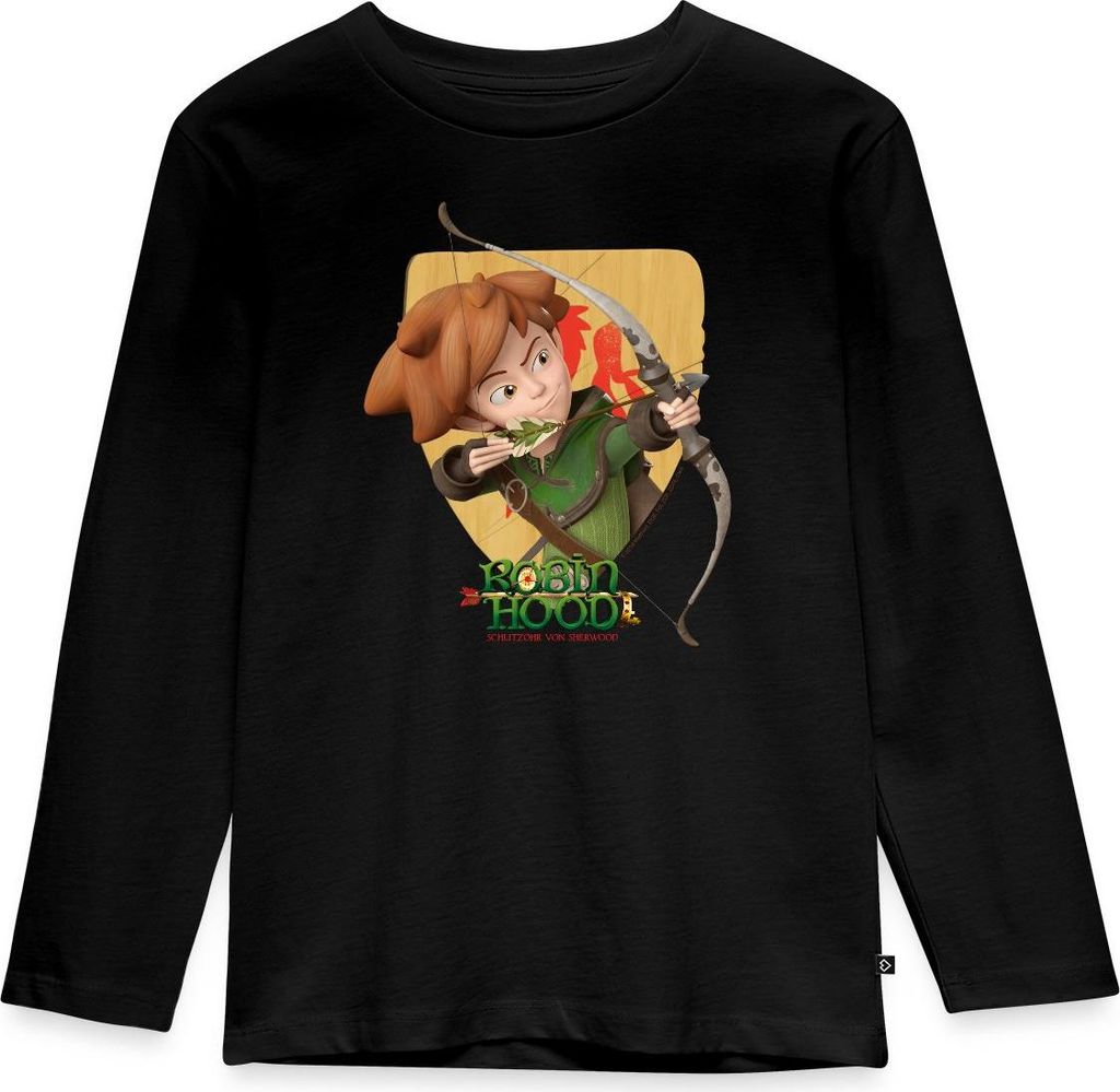 Spreadshirt Robin Hood Schießt Mit Seinem Bogen Kinder Premium Langarmshirt, 134/140 (8 Jahre), Schwarz