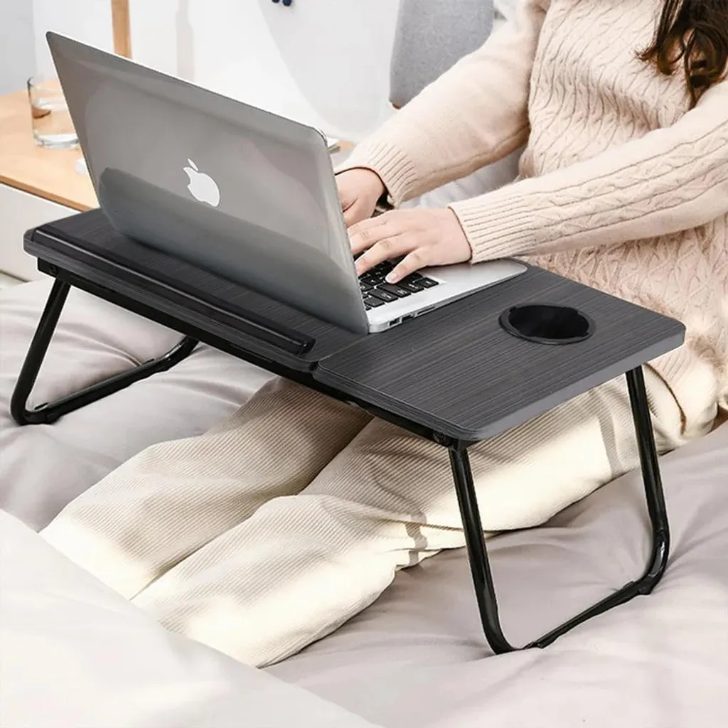 Table pliante pour ordinateur portable 55x32cm - Beige - MDF et Fer