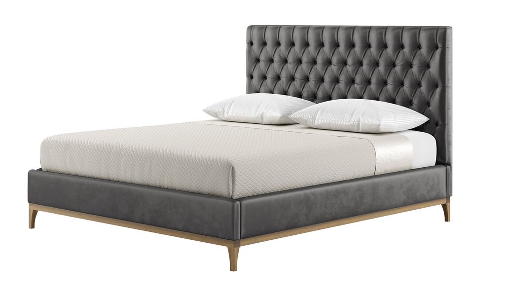 Schlaffabrik Polsterbett MARLON mit gestepptem Kopfteil (Velluto 19 & Wax Black)