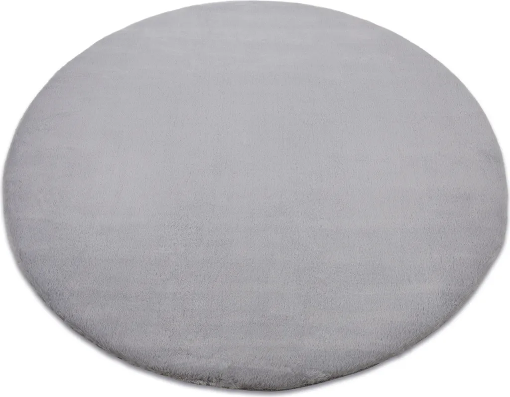 Tapis de chambre enfant rond 80cm BUNNY gris fourrure lapin soyeux
