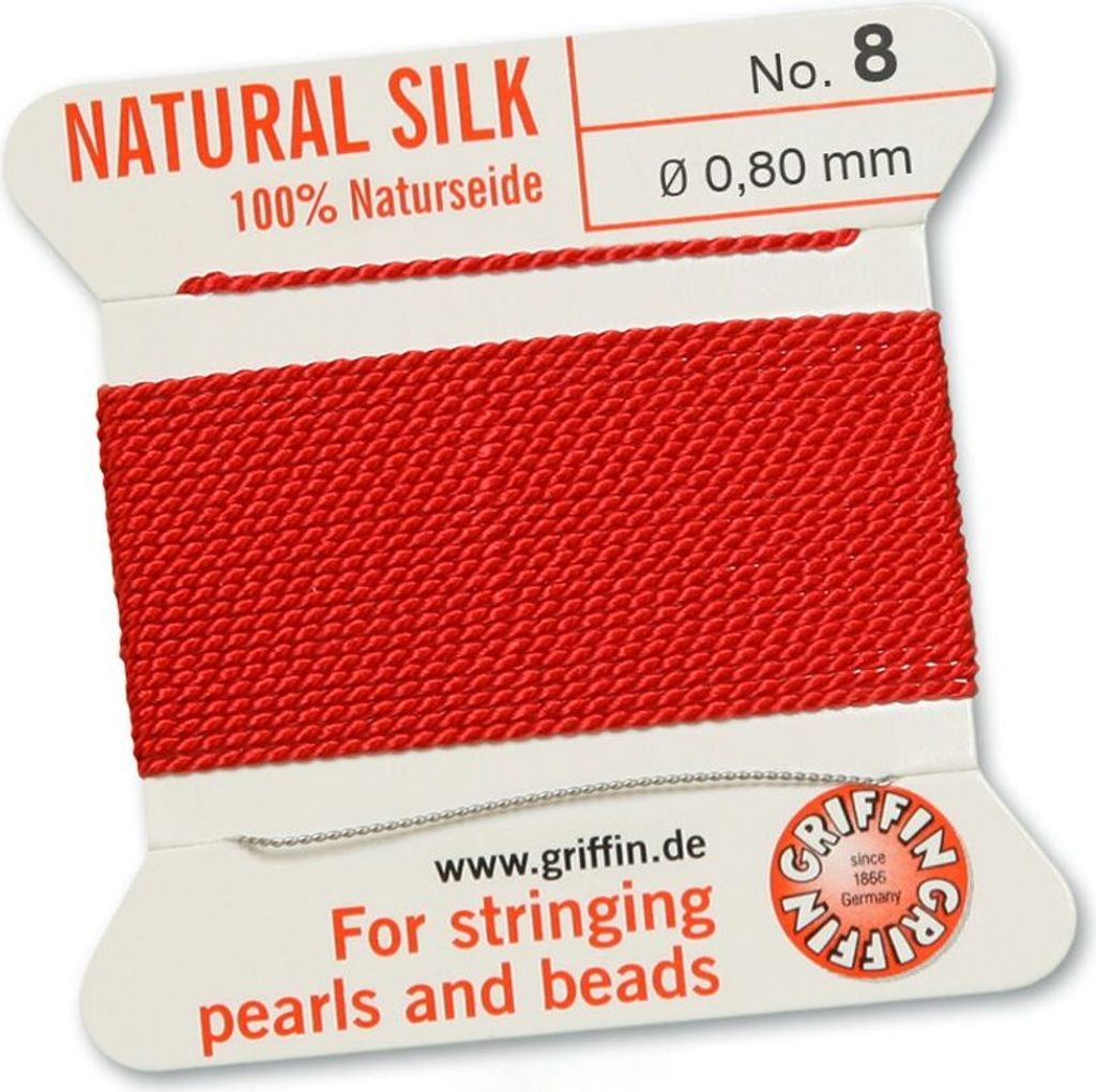 Perlseide Natur rot Nr-8-0,80mm - 2m / 1 Nadel