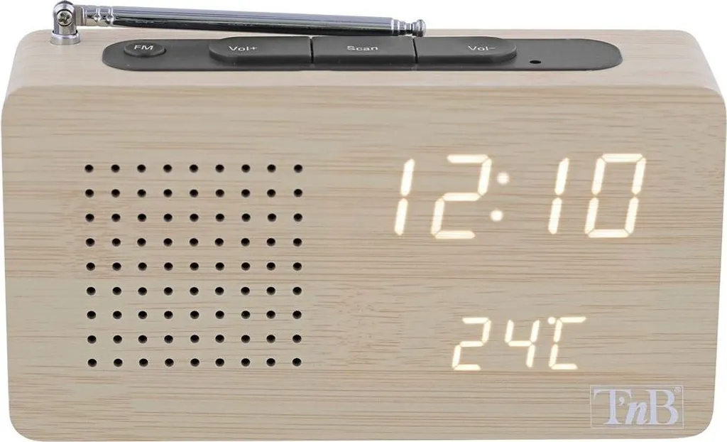 Réveil radio FM bois pour table de chevet avec affichage LED réglable