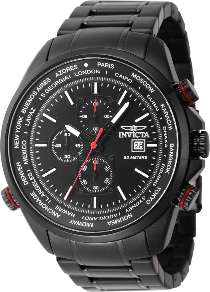 Invicta Aviator 47820 Herren uhr - Wasserdicht - Analog - Quarzuhrwerk - Edelstahl mit schwarzen zifferblat - 50mm
