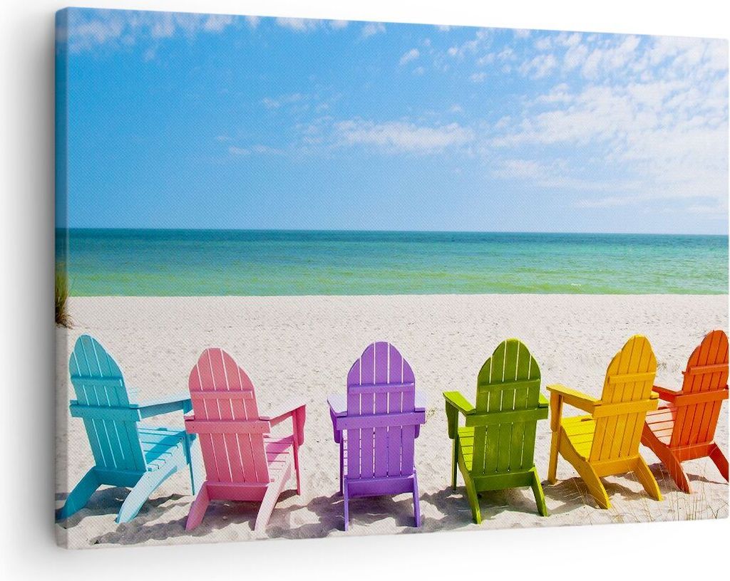 Bild auf Leinwand - Leinwandbild - Sunbed ufer florida Sommer - 70x50cm - Wand Bild - Wanddeko - Leinwanddruck - Bilder - Kunstdruck - Wanddekorati...