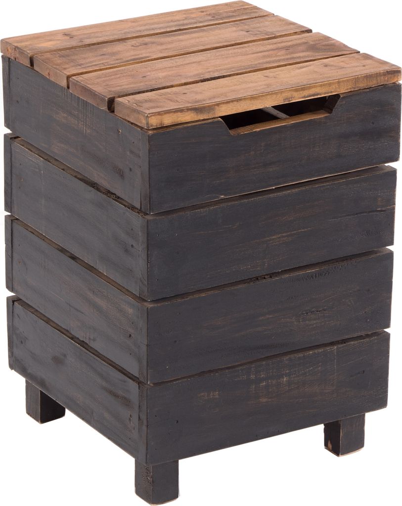 HOCKER "STORAGE 50" | 50x35cm (HxB), Altholz | Wäschebox | Farbe: 04 schwarz-natur